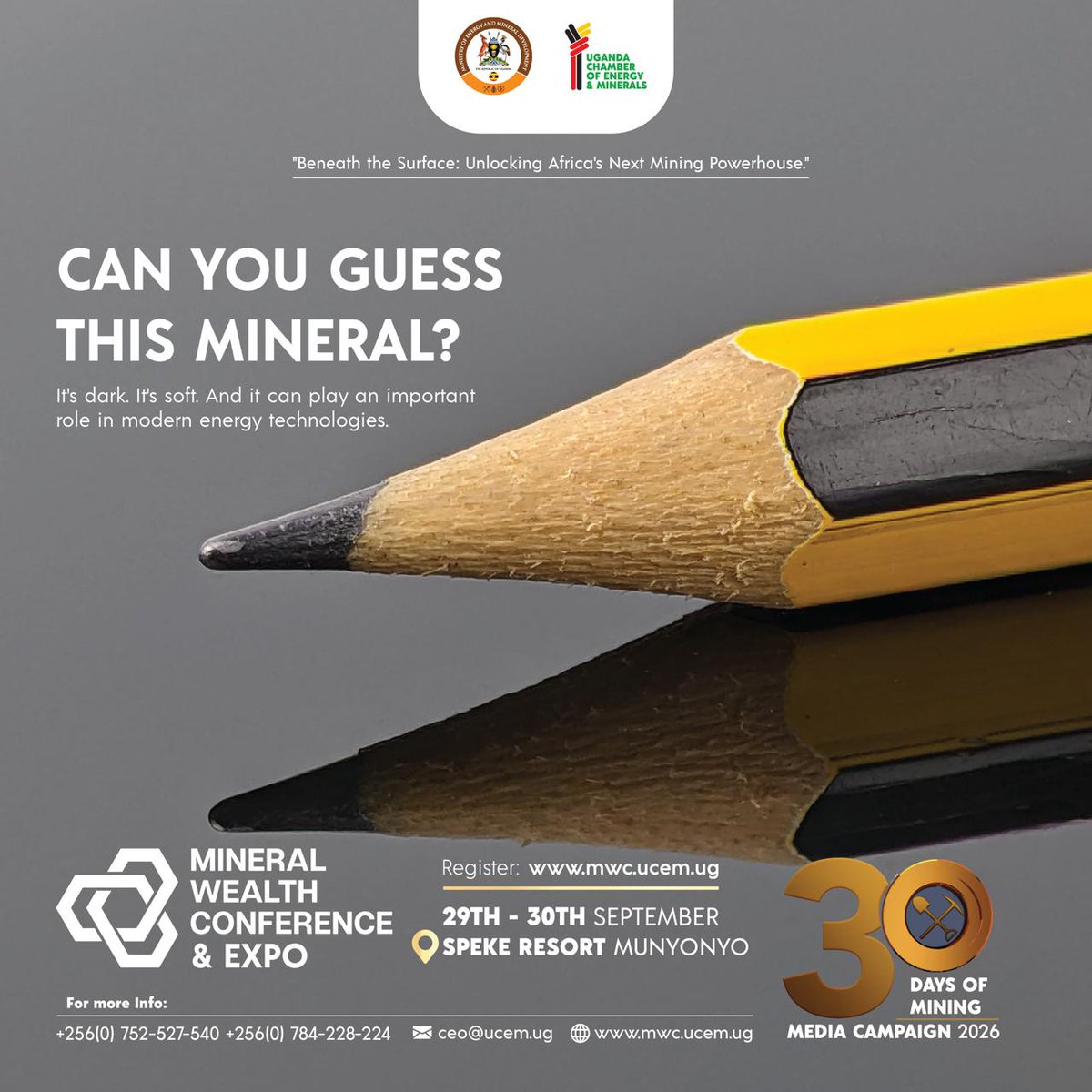 DailyMonitor's tweet photo. ADVERT: Can you guess what it is? 
Join us at the Mineral Wealth Conference & Expo 2026 as we uncover Uganda’s hidden mineral potential and explore opportunities shaping the future of mining. #30DaysOfMining #MWC2026 

REGISTER NOW: https://t.co/P7C4wx1jRN
29th and 30th September 2026 
📍Speke Resort Munyonyo