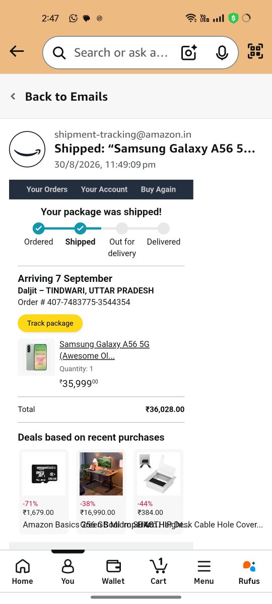 csc_daljeet's tweet photo. Subject: Serious Complaint – Samsung Mobile Order Not Delivered

I ordered a Samsung mobile from Amazon, and the order was successfully confirmed. However, despite the promised delivery date, the product has not been delivered.

Please deliver the product immediately 
@amazonIN https://t.co/AYSc6BOmsA