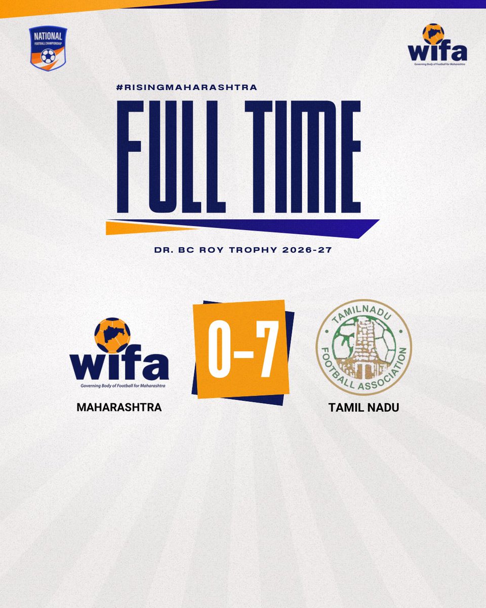 WIFAOfficial's tweet photo. A tough outing for Maharashtra as we go down 0–7 against Tamil Nadu. 🥲

#BCRoytrophy #JuniorBoys https://t.co/h1vxBIX2G2