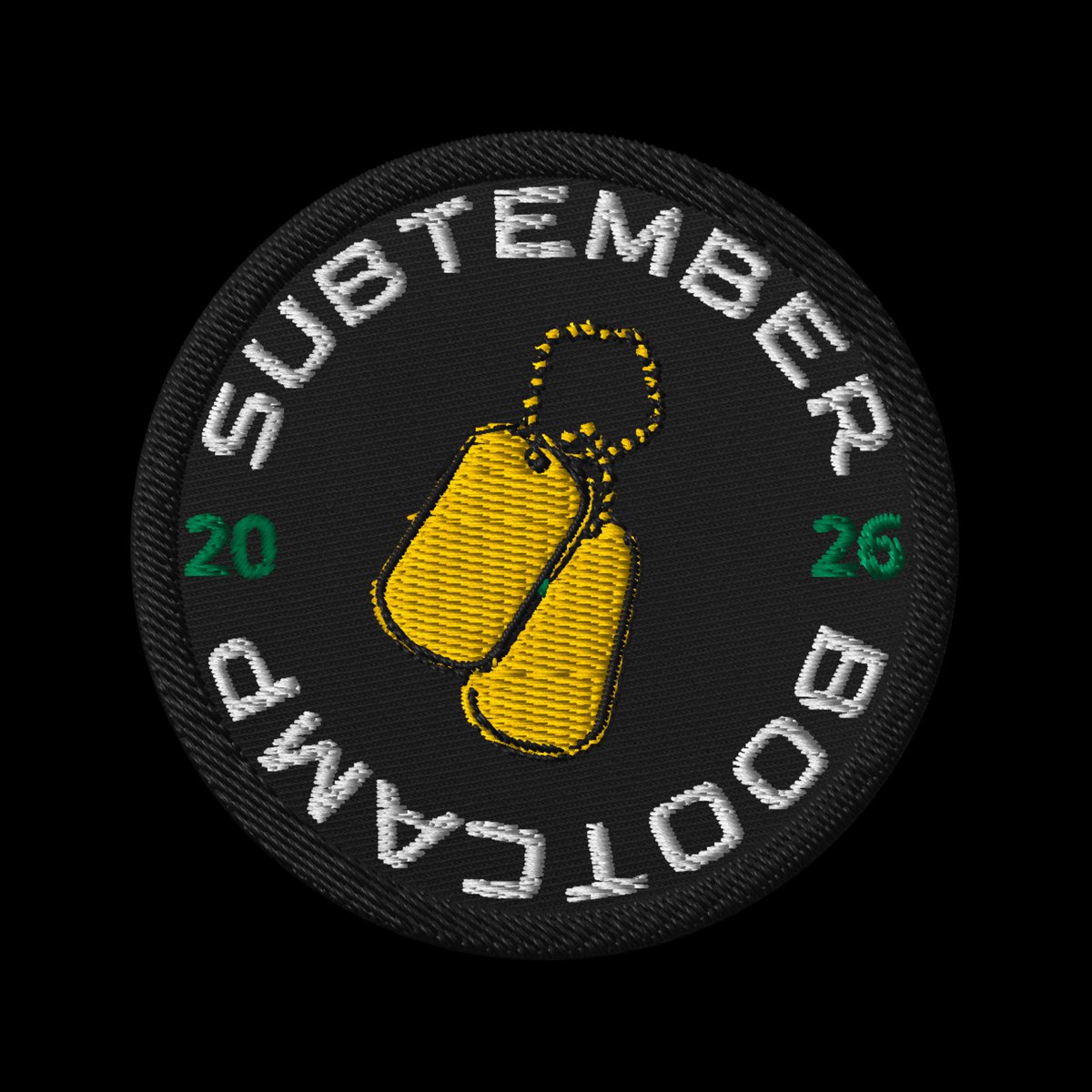 madiakz's tweet photo. SUBTEMBER BOOTCAMP EVENT

The first channel creator badge event is LIVE!

Earn your dogtags, either 2 subs or watch 10 hours of the stream. The top 3 supporters get the EXCLUSIVE gold dog tags!

You can also get these sweet IRL patches, for a limited time! https://t.co/4ar4dd5ZHg