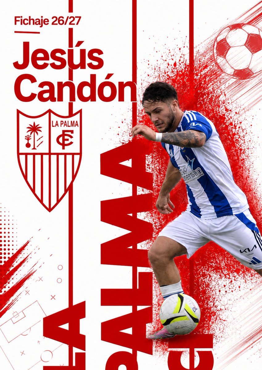 LaPalmaCF's tweet photo. 🔴⚪ ¡BIENVENIDO, JESÚS CANDÓN! ⚪🔴

⚽️ Jesús Candón se incorpora a nuestro proyecto para la temporada 26/27.

💨 Jugador polivalente que puede desempeñarse tanto como lateral derecho como en la posición de extremo.

🤝 ¡Bienvenido a La Palma C.F., Jesús!❤️🤍💪⚽️ https://t.co/2n3n0VPtyZ