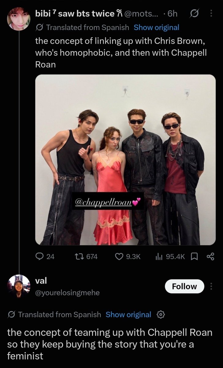 _yoonginius's tweet photo. she literally chose to attend THEIR concert and come to THEIR backstage, but somehow BTS is the bad guy for taking a picture at their own show? the mental gymnastics people pull to make them the villain in every single scenario is actually insane https://t.co/uXaqfQT5e0