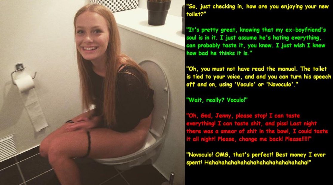 blackmailgurl's tweet photo. He better hope she doesn't find out "testiculo" gives him ball crushing pain every flush. #caption #femdom #transformation #humantoilet #toilettransformation #blackmailgurl https://t.co/F6RpID54Wy
