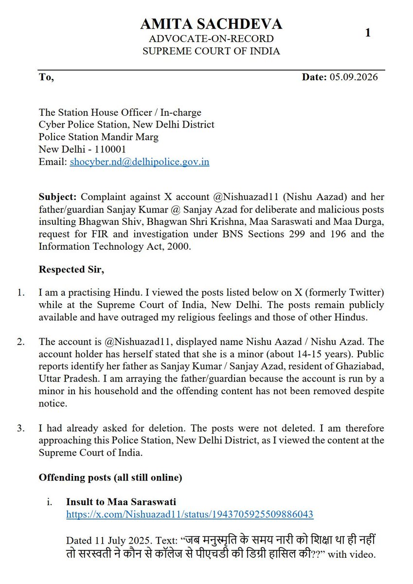 bholination's tweet photo. FIRs filed against Nishu and her father for abusing Hindu Gods.

It's over for blue cockroaches. 🔥 https://t.co/rvlnpFwQRL