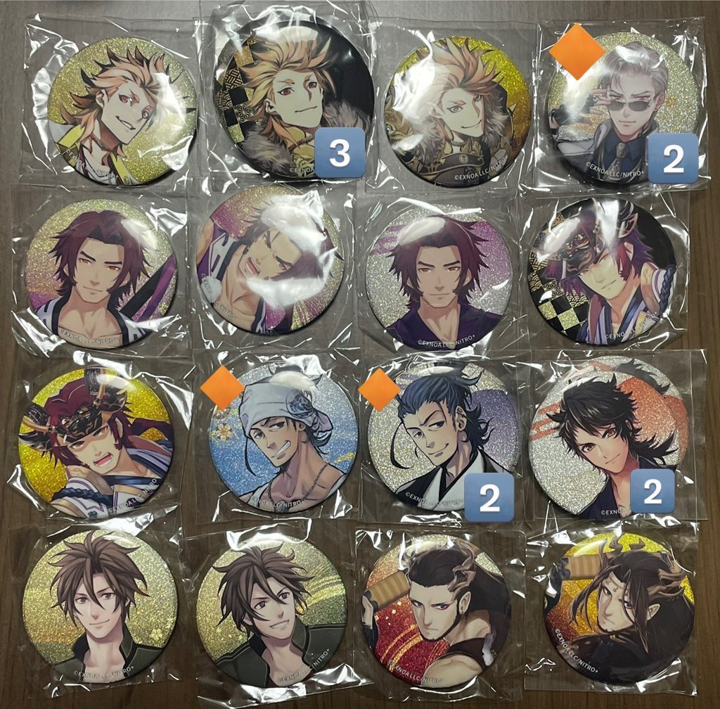 0310_yrzy's tweet photo. 刀剣乱舞 絢爛缶バッジ 陸奥守 ソハヤ 蜻蛉切 祢々切丸 山鳥毛 日本号 御手杵 交換 買取 譲渡

譲)1枚目(数字は所持数)
求)2枚目(⭕️＞無印)各1、または定価

🔶は同キャラとの交換のみ
大典太、日本号、山鳥毛は⭕️優先で買取もしています
無印の譲渡は条件なし https://t.co/J5DCPv0y9v
