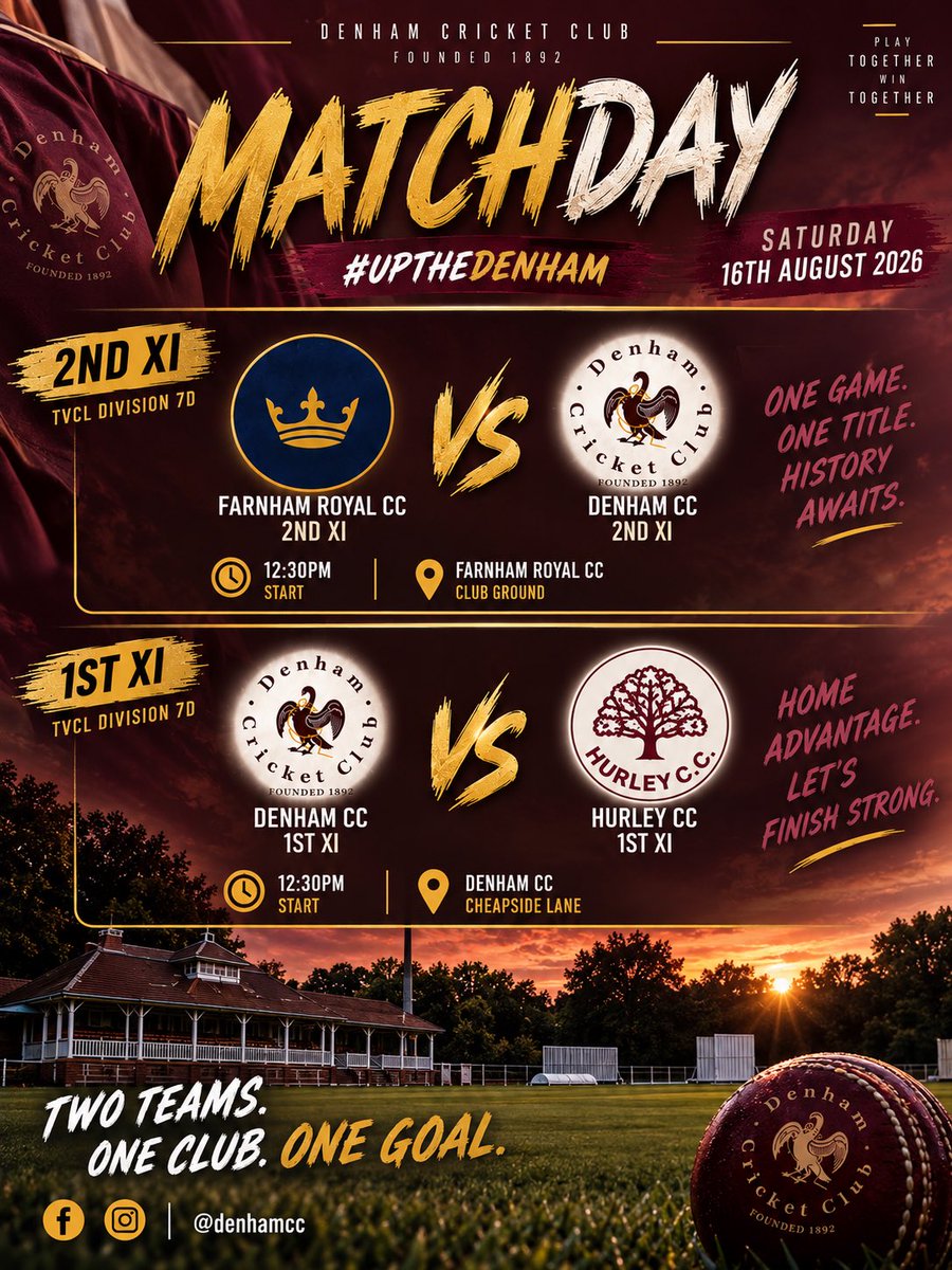 DenhamCC's tweet photo. IT’S THE FINAL MATCHDAY!! @farnhamroyalcc @HurleyCricket @CricketTVCL https://t.co/1h6T5OBA8Z
