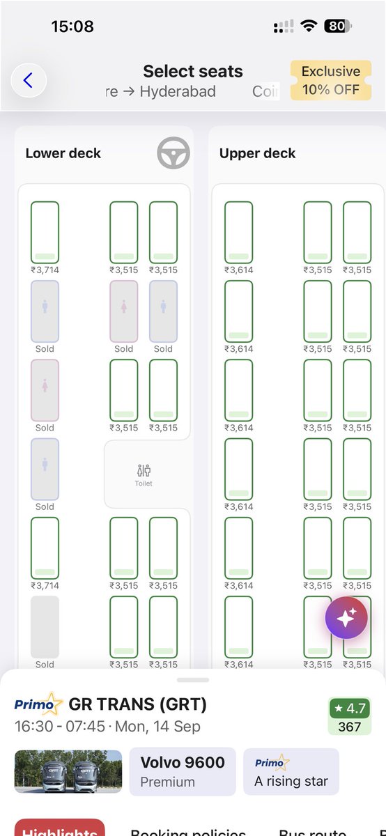 Vet_George88's tweet photo. What kind of bus operations is this @redBus_in 
Coimbatore - Hyderabad Volvo 9600 is cheaper than Cbe - Chennai Volvo &amp; even Bharath Benz 

This is atrocious @zingbus &amp; others https://t.co/Ulovp4CN1G
