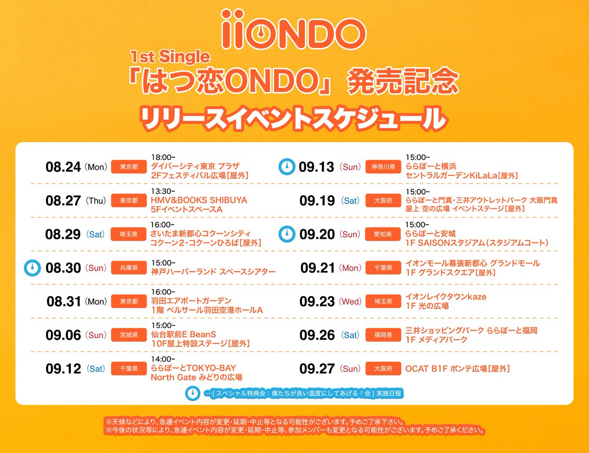 iiondo_official's tweet photo. 🔸お知らせ🔸

iiONDO 1stシングル『はつ恋ONDO』発売記念リリースイベント♨️
9月13日(日)・9月19日(土)・9月20日(日)の詳細が解禁☝️
本日20時から受付開始！

スペシャル特典会「僕たちが良い温度にしてあげる！会」実施日も決定☀️！

さらに『はつ恋チェキ風ソロカード』に新たな絵柄が登場します！
9月13日から絵柄を選んでご購入いただけるので、ぜひお楽しみに🔸

詳細はこちらをチェック👀
🔗https://t.co/XKck6wbacQ

#iiONDO
#はつ恋ONDOの夏が来た
#EBiDAN