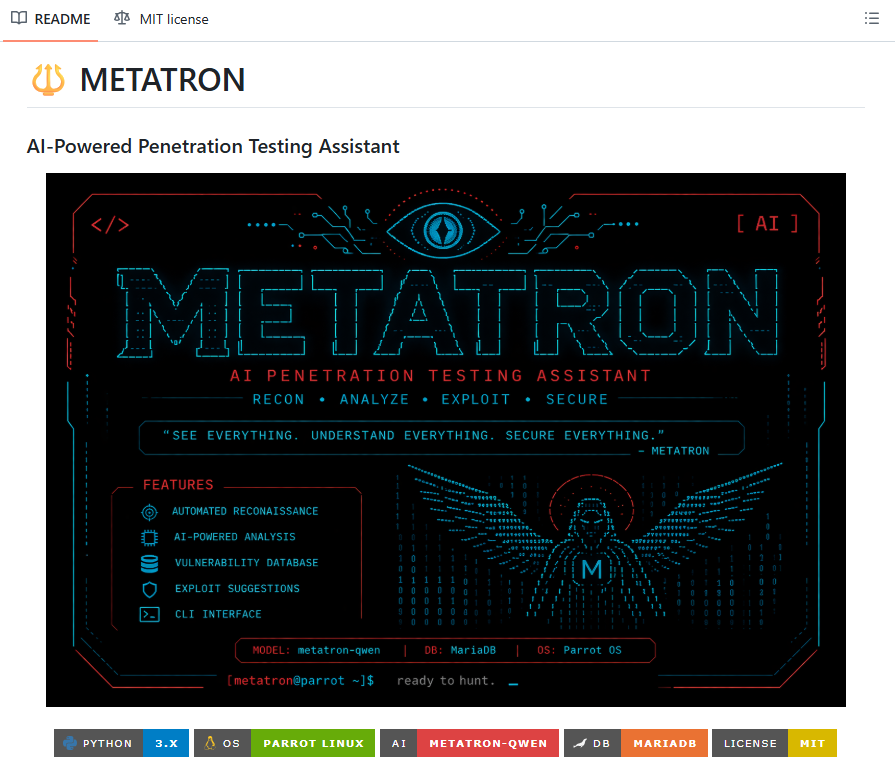 the_cyber_bite's tweet photo. 🔱 METATRON — AI + Pentesting

A local AI penetration testing assistant for Linux that combines:

🔍 Nmap
🌐 WhatWeb
📡 WHOIS/DNS
🛡️ Nikto
🤖 Local LLM
📄 PDF/HTML reports
No API keys or cloud required.

Github : https://t.co/dvHpooquu7

#CyberSecurity #Pentesting #AI短剧 https://t.co/mmVrDzfF38