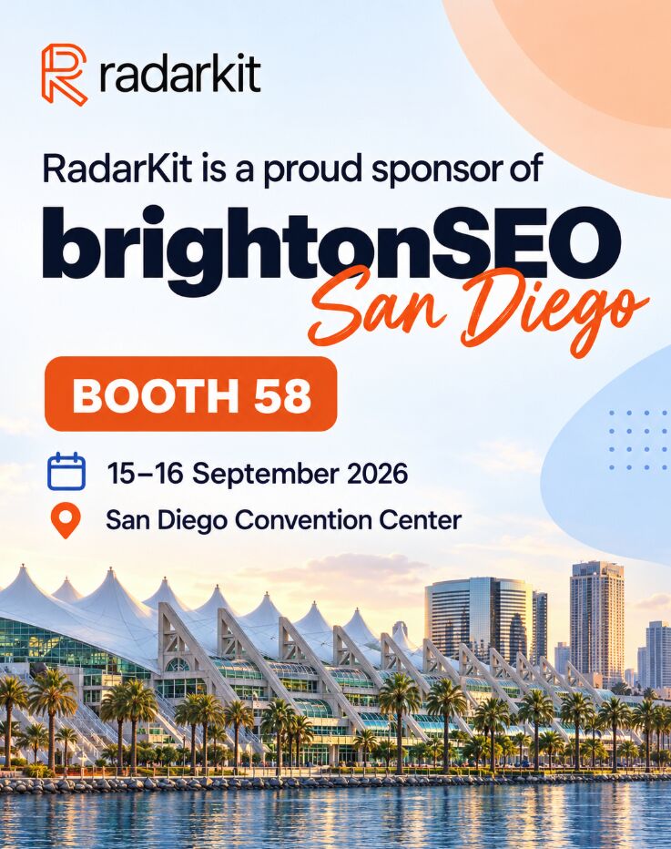 radarkitai's tweet photo. SEO is heading to San Diego — and so are we 🌴

RadarKit is proud to sponsor brightonSEO San Diego on 15–16 September 2026.

Find us at Booth 58 for:
• AEO and SEO discussions
• Live RadarKit demos
• Free access for agency owners
• Coffee and podcast conversations

Will you be there? 

Meet Our Founders @jayyseo  and @shubhamspawn  at the Booth.

#brightonSEO #SEO #AEO #AISearch