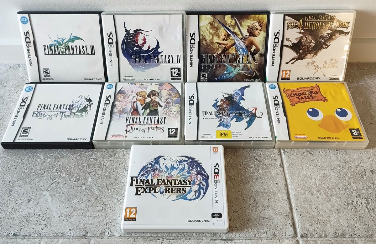 Food4Dogs's tweet photo. This is my stack of #FinalFantasy games on Nintendo DS and 3DS.
The one lonely 3DS entry was rather forgettable - but on the DS it's a different picture! 😀

I have this crazy wish for Team Asano to remake The 4 Heroes of Light! 🙏 https://t.co/0d6E4W7ed2