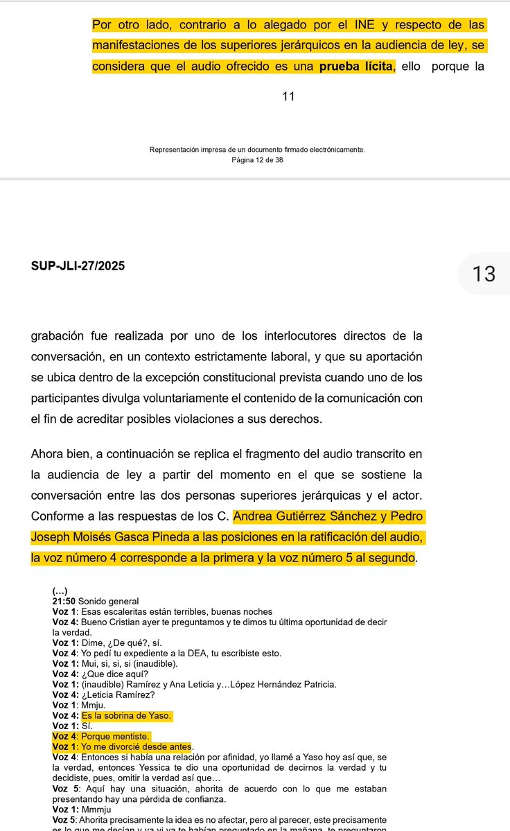 moni_calles's tweet photo. 🚨¡NO ES LA PRIMERA VEZ QUE PASA!🚨

El @INEMexico ya ha sido CONDENADO por sus abusos.

Hace un año, el @TEPJF_informa declaró nula la renuncia de un trabajador del INE obtenida mediante PRESIONES Y AMENAZAS.

Se trata de las mismas FUNCIONARIAS PÚBLICAS sobre las que he señalado han cometido abusos en la UTCE (en el ejercicio de sus funciones):

✓ Andrea Gutiérrez Sánchez, secretaria particular en la DEPPP del INE, hoy secretaria particular de la UTCE del INE.

✓ Guadalupe Yessica Alarcón Góngora, entonces titular de la DEPPP del INE, hoy titular de la UTCE del INE.

🔴 ¿QUÉ PASÓ?

Un trabajador fue obligado a renunciar bajo la acusación de pérdida de confianza por no haber mencionado una relación de parentesco, alegando divorcio.

🚨Se le presionó con iniciarle una denuncia PENAL, turnar su expediente al Órgano Interno de Control (OIC), aplicarle una medida cautelar para suspender sus pagos y demorar la entrega de su finiquito.

🔴 ¿CÓMO PUDO PROBARLO EN JUICIO?

Porque grabó la conversación donde fue presionando.

Los funcionarios alegaron que los audios estaban alterados, pero una prueba pericial comprobó su autenticidad.

⚠️¡MINTIERON ANTE UNA AUTORIDAD JUDICIAL!⚠️

🔴 IMPORTANTE:

Aunque el @INEMexico alegó que la grabación era ilícita, la Sala Superior del @TEPJF_informa confirmó que, al ser grabaciones de uno de los interlocutores directos en un contexto laboral para defender derechos, son totalmente VÁLIDAS.

A pesar de que el INE fue condenado, prevaleció la impunidad. Ni el instituto ni el Tribunal ejercieron acciones contra los funcionarios por los abusos y violaciones cometidas.

Sentencia completa aquí 👇
https://t.co/g9YFYldpED

Ingresando el expediente SUP-JLI-27/2025

#AbusoDePoder #INE #Justicia #Elecciones2027