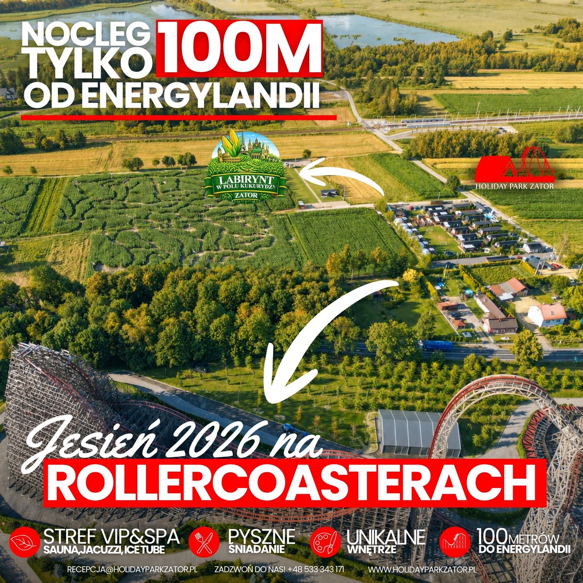 HolidayZator's tweet photo. 🍂🎢 Jesień 2026 w Energylandii? Zdecydowanie TAK! Zamieszkaj tylko 100 m od parku w Holiday Park Zator. 🏡 Podgrzewany basen, rowery, atrakcje dla dzieci, bezpłatny parking i rabat na bilety. 🔥 FIRST MINUTE — zarezerwuj najlepszy termin już dziś! 📞 +48 533 343 171 https://t.co/Tpr7mAd6Qy