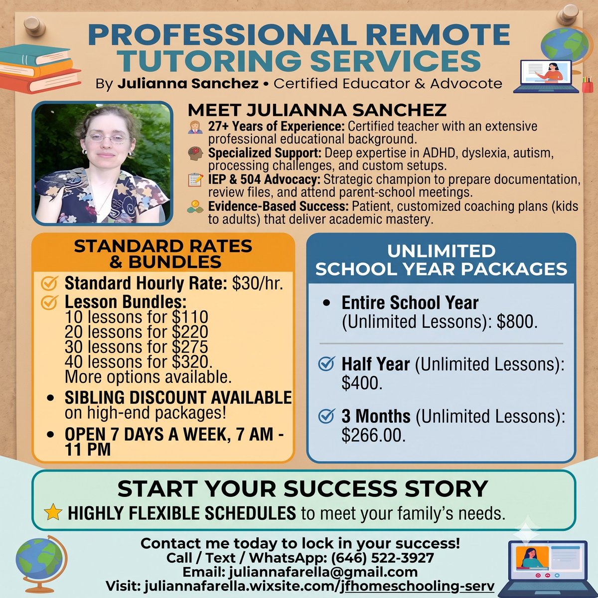JulSan2010's tweet photo. **📷 Back-to-School Stress? Let’s fix that—for GOOD.**
Let’s be honest: September usually brings more anxiety than excitement.
But what if this year felt different?
I’m **Julianna Sanchez**, and for **27 years**, I’ve helped students, parents, and professionals stop fighting their brains and start working *with* them. Whether it’s ADHD, Dyslexia, Autism, or just everyday overwhelm—I build custom, strengths-based systems that actually stick. No quick fixes. Just real, durable results.
**📷 FOR PARENTS – The Advocate You Need**
Tired of IEP/504 meetings that go nowhere?
I attend with you, decode the legal jargon, review records, and hold the school accountable—so your child gets the services they deserve, all year long.
**📷 FOR STUDENTS – Ditch the “I Can’t”**
We rebuild Math & Reading foundations + teach executive function habits that kill procrastination and test anxiety. Watch “I can’t” turn into “I’ve got this.”
**📷 FOR PROFESSIONALS – Level Up Without Burning Out**
Going for a certification or promotion? I design time-management and study systems that fit your crazy schedule—so you advance *without* sacrificing your sanity.
**📷 Choose Your Plan (No Hidden Fees – Just Options)**
• **Pay-as-you-go** – $30/session (perfect for flexibility)
• **10 Lessons** – $110 ($11/session)
• **20 Lessons** – $220 ($11/session)
• **30 Lessons** – $275 ($9.17/session) – *Semester favorite!*
• **40 Lessons** – $320 ($8/session) – *Best per-session value!*
• **3 Months Unlimited** – $266
• **6 Months Unlimited** – $400
• **Full School Year Unlimited** – $800 �� *Secure support from Sept–June*
📷 *Sibling discounts available on larger packages—ask!*
**The best part?**
We start with a **FREE 15-minute consult** (phone or video). No pressure. Just a clear, actionable roadmap before the school year chaos hits.
📷 Fully virtual + available **7 days a week, 7 AM – 11 PM** – because your life doesn’t stop at 5 PM.
**Ready to make this the year everything finally clicks? ****
📷 **Call or Text:** 646-522-3927
📷 **Email:** juliannafarella@gmail.com
**Spots fill fast!** DM me or reach out today—let’s build your plan before the rush.
📷 **Tag a friend who needs this!**
#BackToSchool #IEPAdvocacy #ADHDSupport #StudentSuccess #ExecutiveFunction #Neurodiversity #StudySkills #VirtualTutoring #ParentSupport #AdultLearning #DyslexiaSupport #AutismAcceptance