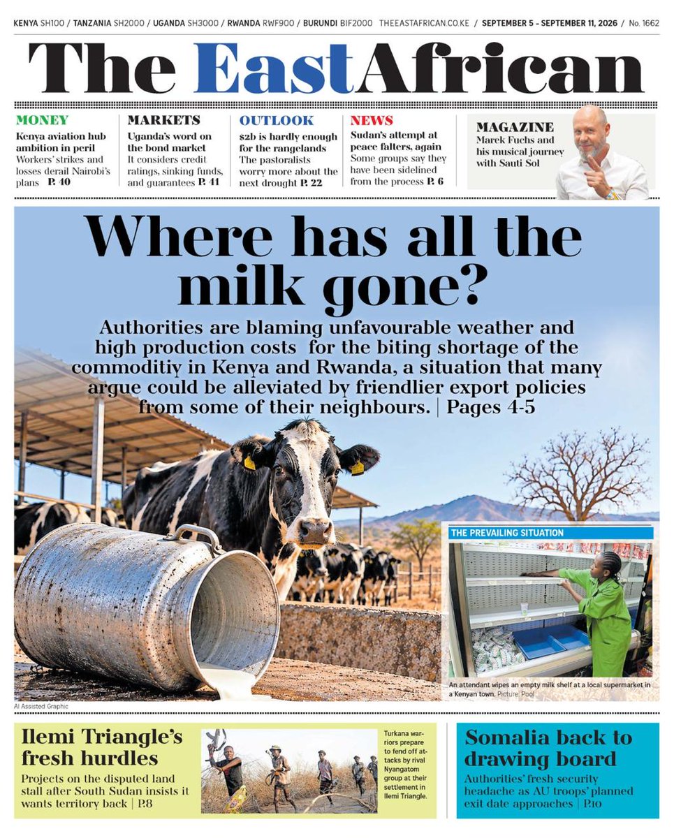 The_EastAfrican's tweet photo. Where has all the milk gone? 

Kenya and Rwanda are facing a biting shortage driven by unfavourable weather, high production costs and regional trade barriers. Could friendlier export policies offer relief?

Read the full story in this week’s #TheEastAfrican. Get your copy from a vendor near you or access the ePaper: https://t.co/ayzti2eDrM 
@BD_Africa @NationAfrica @ntvkenya @DailyMonitor