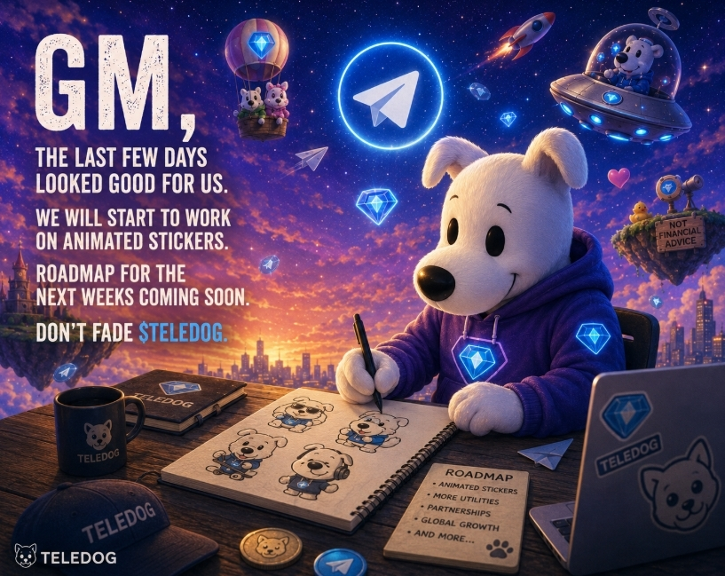 TeledogTON's tweet photo. GM,

The last few days looked good for us.

We will start to work on animated stickers.

Roadmap for the next weeks coming soon.

Don't fade $TELEDOG. https://t.co/7B7IsnfKOr