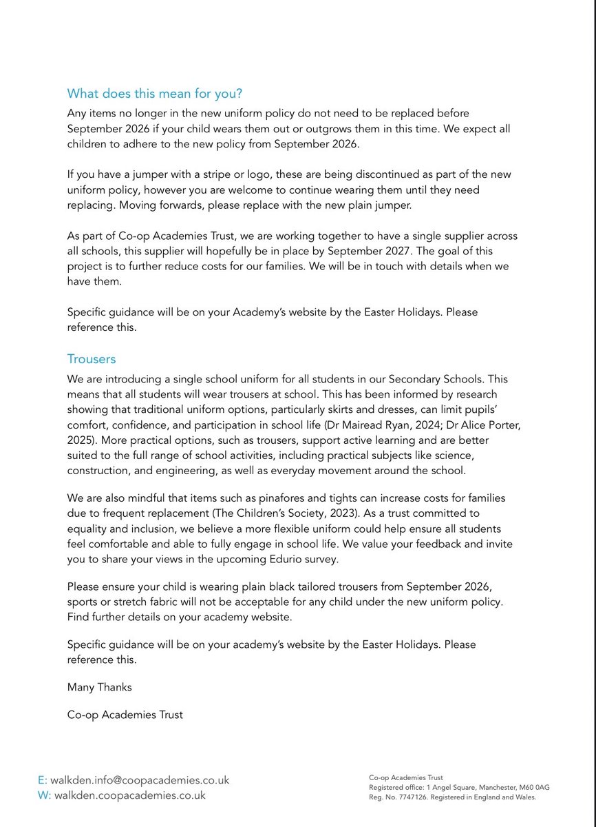 NeilDotObrien's tweet photo. The school has made it clear they are doing this as part of their plan to comply with Bridget Philipson's awful schools bill - a leftist law dragging everything down https://t.co/51qma5mNXV