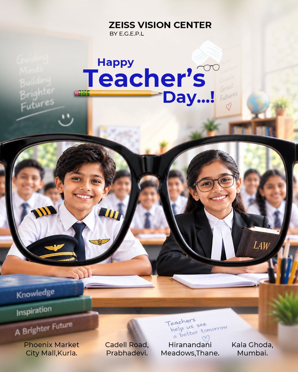 ZEISSVCbyEGPL's tweet photo. This Teacher's Day, we celebrate the educators who help students see beyond the classroom, into futures as pilots, lawyers, and everything they dream of becoming. Clear vision is where every big dream starts.
#ZEISS #ZEISSVisionCenter #TeachersDay #PrecisionEngineered #VisionCare https://t.co/C3J6cxerre