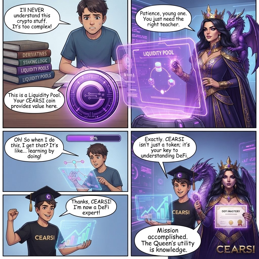 Shadow_DN3's tweet photo. Still think DeFi and Liquidity Pools are too complex? 🤯 Don't worry, the Queen of Crypto "CEARSI" is here to school us all. True utility is knowledge! 👑📚🧠
#CEARSI #CEAR #Crypto #MemeContest https://t.co/Cz9uNs9V5Q