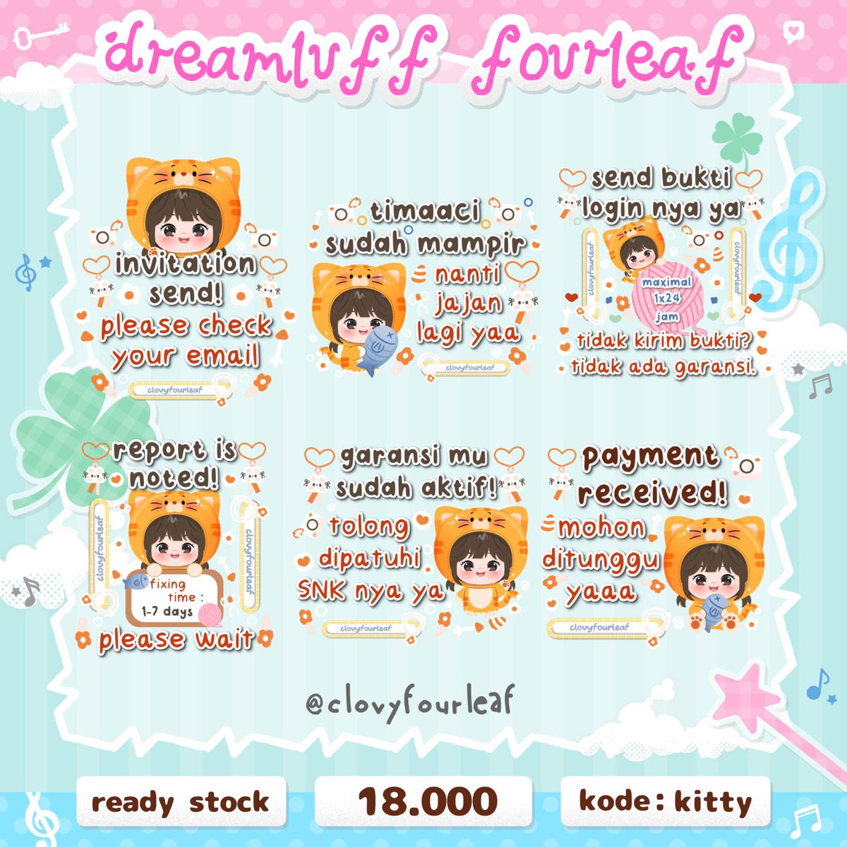 clovyfourleaf's tweet photo. ˚ﾉꕮ .. HELP RT, thankyou! 🍧 ⋆.ᐟ

🧁𓈒 ݁𖦹  hai! aku bawa ready stock { sticker pack BA } 🧴𐀶˳ dengan harga 18k/pack FREE Wording Promosi ! 𓄳 get 6 stiker ᘏ⑅ᘏ 🐈 scroll more for TNC! ⁺ 🥣 CHAT aku via WA or tele for ORDER ◛ — 🍀 ɞ˚‧｡ 

#zonauangㅤ #bealanjaㅤ https://t.co/DY7rX9W0na