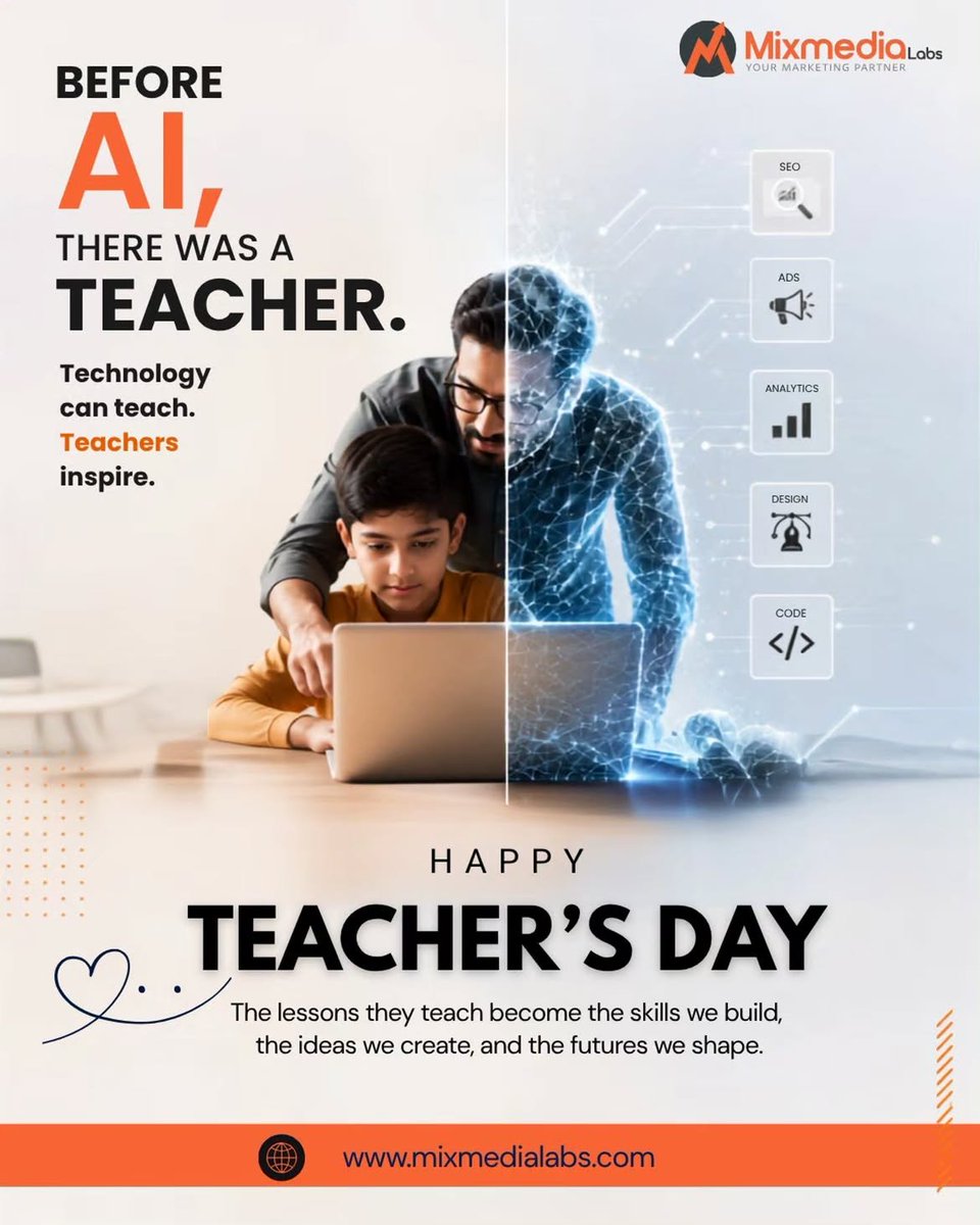 MixMediaLabs's tweet photo. To every teacher who shapes minds, fuels ideas, and helps create a better tomorrow, Happy Teachers’ Day! 🌟

#HappyTeachersDay #TeachersDay #TeacherInspiration #Learning #Education #MixmediaLabs https://t.co/0KnHzl916o