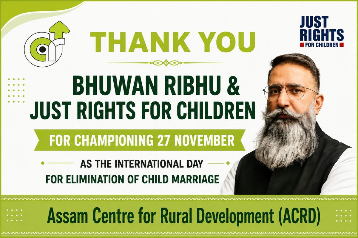 PranabD29059018's tweet photo. 3 years of action by JRC &amp; partner NGOs including ACRD have contributed to the global movement for a Child Marriage Free World. 27 November is now declared Child Marriage Free WorldDay.
 #ChildMarriageFreeWorld
@Bhuwan_Ribhu 
@JustRightsIndia https://t.co/UTn7oX11JQ