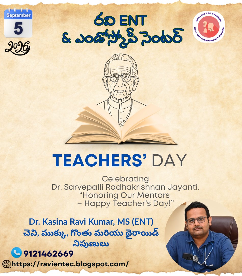 ravientec's tweet photo. 📚✨ Happy Teacher’s Day! 
Heartfelt gratitude to every teacher who inspires, guides and shapes the future with knowledge, wisdom and compassion. Thank you for every lesson that makes a difference🌟

#HappyTeachersDay #ThankYouTeachers #RaviENTEndoscopyCenter #ENTCare #ENTDoctor https://t.co/o84hKUHSYv