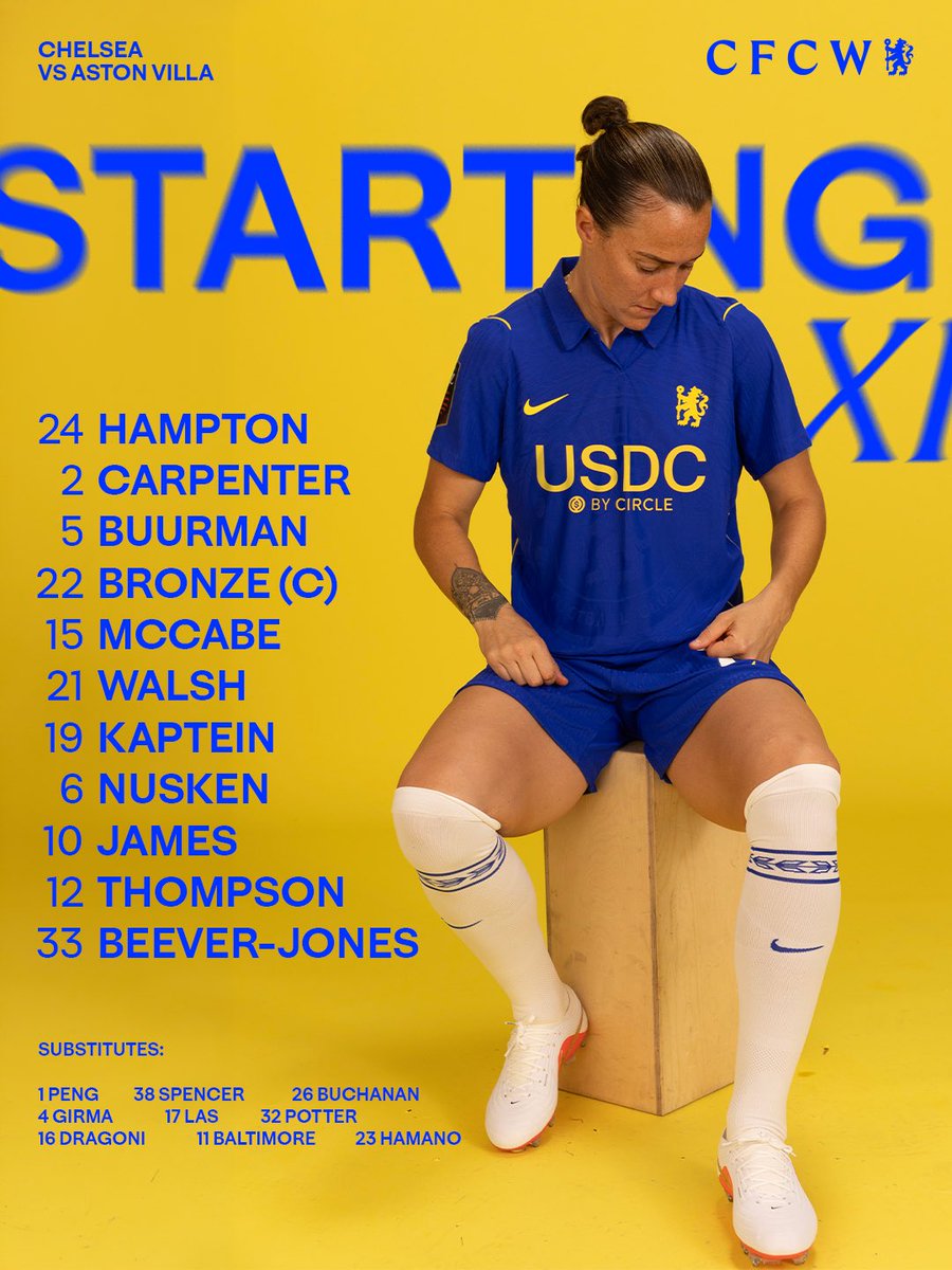 ChelseaFCW's tweet photo. Our first XI of the league season. 👊

©️ Bronze captains the side.
✨ Nusken starts in midfield.
⚽️ Beever-Jones leads the line. https://t.co/UqcOttEta8