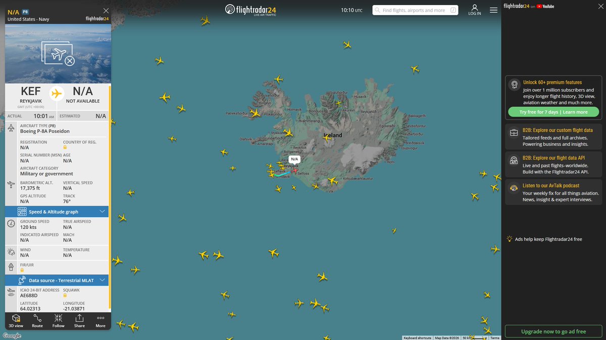AIYeyENGDdJkjTr's tweet photo. Sept. 5, 2026
#Keflavík, Iceland ==>#Barents Sea #Murmansk offshore

#NoCALLSIGN #AE688D USN P-8A Poseidon 

Refueling 
#RAF Mildenhall ==> #Norwegian Sea 

#NoCALLSIGN #AE048A USAF KC-135R Stratotanker https://t.co/dw2z5X28WW
