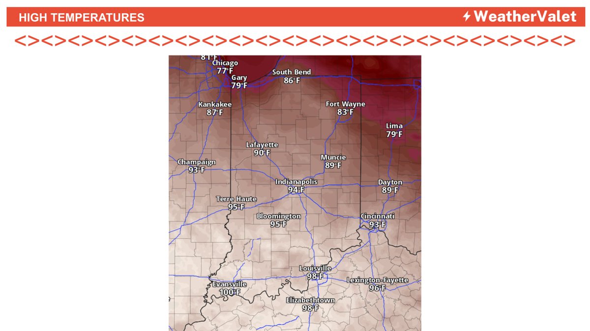 WeatherValet's tweet photo. A cold front moves through Indiana during the course of the day. A Heat Advisory is still in effect for central and southern Indiana with heat indexes above 100 this afternoon. Isolated showers and thunderstorms are possible throughout the day, but most people will stay dry. https://t.co/wxC9zUUt5n