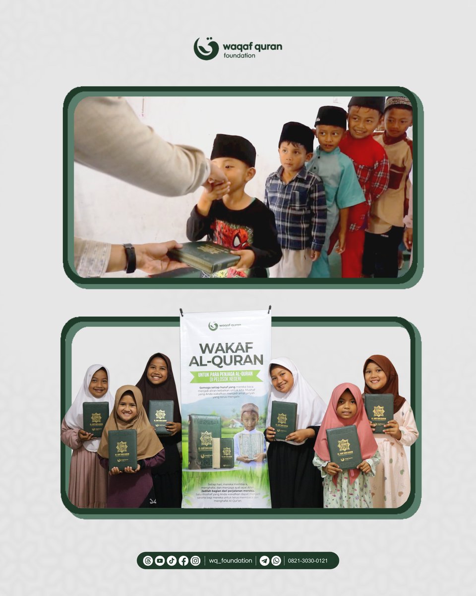 wqfoundation's tweet photo. Dari Rumah Sederhana Menuju Cahaya Al-Quran

Alhamdulillah, pada Senin, 24 Agustus 2026, melalui program WQF dan Dompet Amal, 25 mushaf Al-Quran telah disalurkan untuk TPA Fathimatunnaja.

✨ Yuk, ambil bagian dalam kebaikan ini dan mari dukung Tebar Sejuta Pahala Kebaikan. https://t.co/8j6RNWXj07