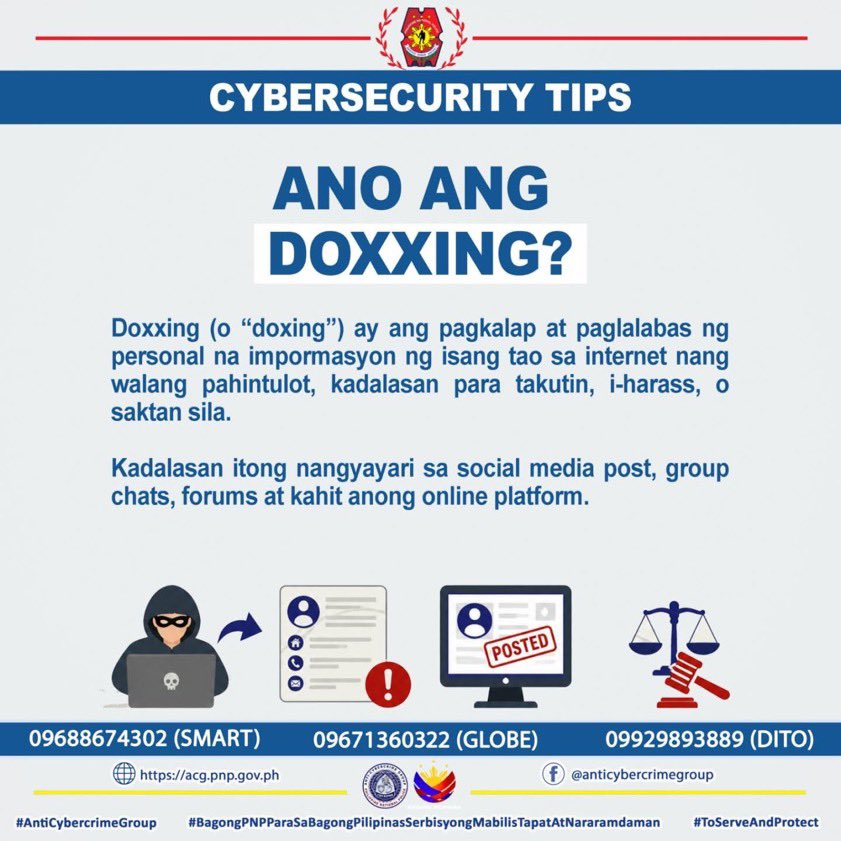 KSNHotline's tweet photo. Doxxing is not okay. Posting someone's private info without consent to harass or threaten them is a serious offense punishable under RA 10175 (Cybercrime Prevention Act). Protect each other online—respect privacy and think before you post! 🚨 https://t.co/S6douNvTS7