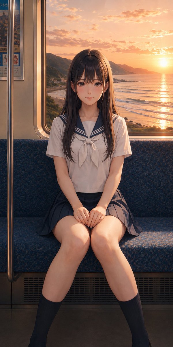 Redils_art's tweet photo. 夕暮れの海辺を���る列車 https://t.co/7wU5V4mPyz