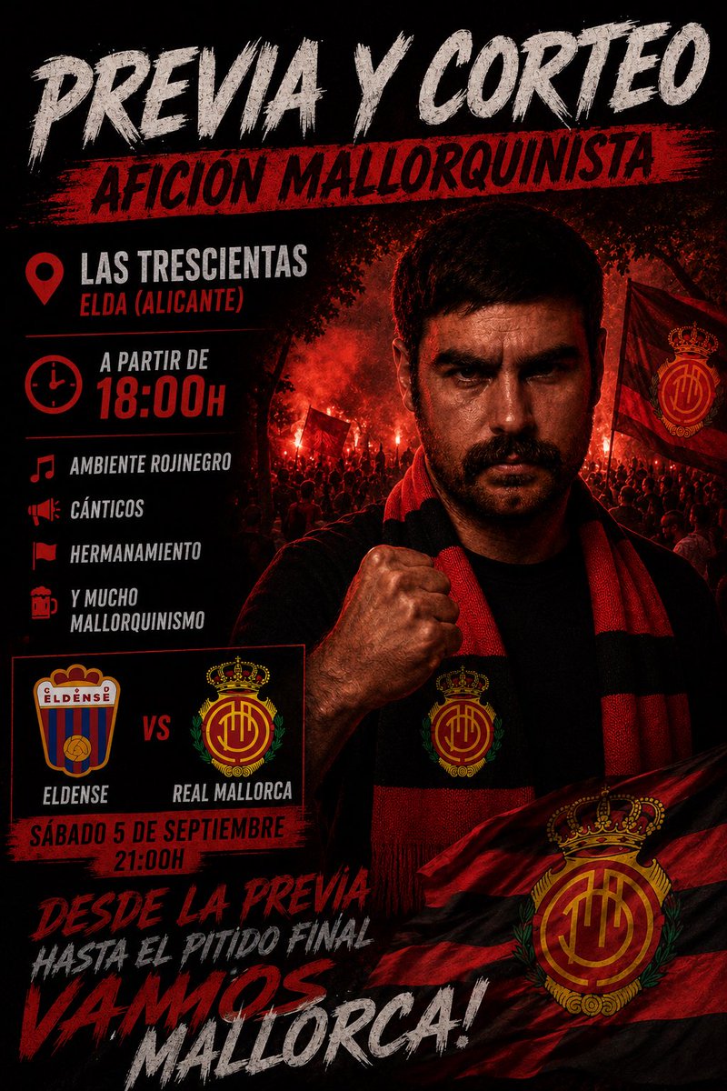 94sfutbol's tweet photo. 🚨🚨| ¡¡MALLORQUINISTAS EN ELDA!!

Tenemos un grupo de WhatsApp con 37 mallorquinistas que vamos a Elda.

Para los que no estéis en el grupo, nos vemos en :

📍Las Trescientas

Haremos previa mallorquinista e iremos todos juntos al estadio. https://t.co/ga8x3XX4SS