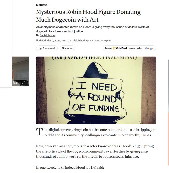 ordinarynigger's tweet photo. This is such a Good narrative!
There was an actual Crypto Robinhood called "Hood"

Who was giving away Thousands of Dollars worth of Dogecoin

And he was Dubbed The Banksy of of Crypto
This guy was the official Robinhood on Chain

https://t.co/UPDORPVgsC https://t.co/OvHPmXqtfN