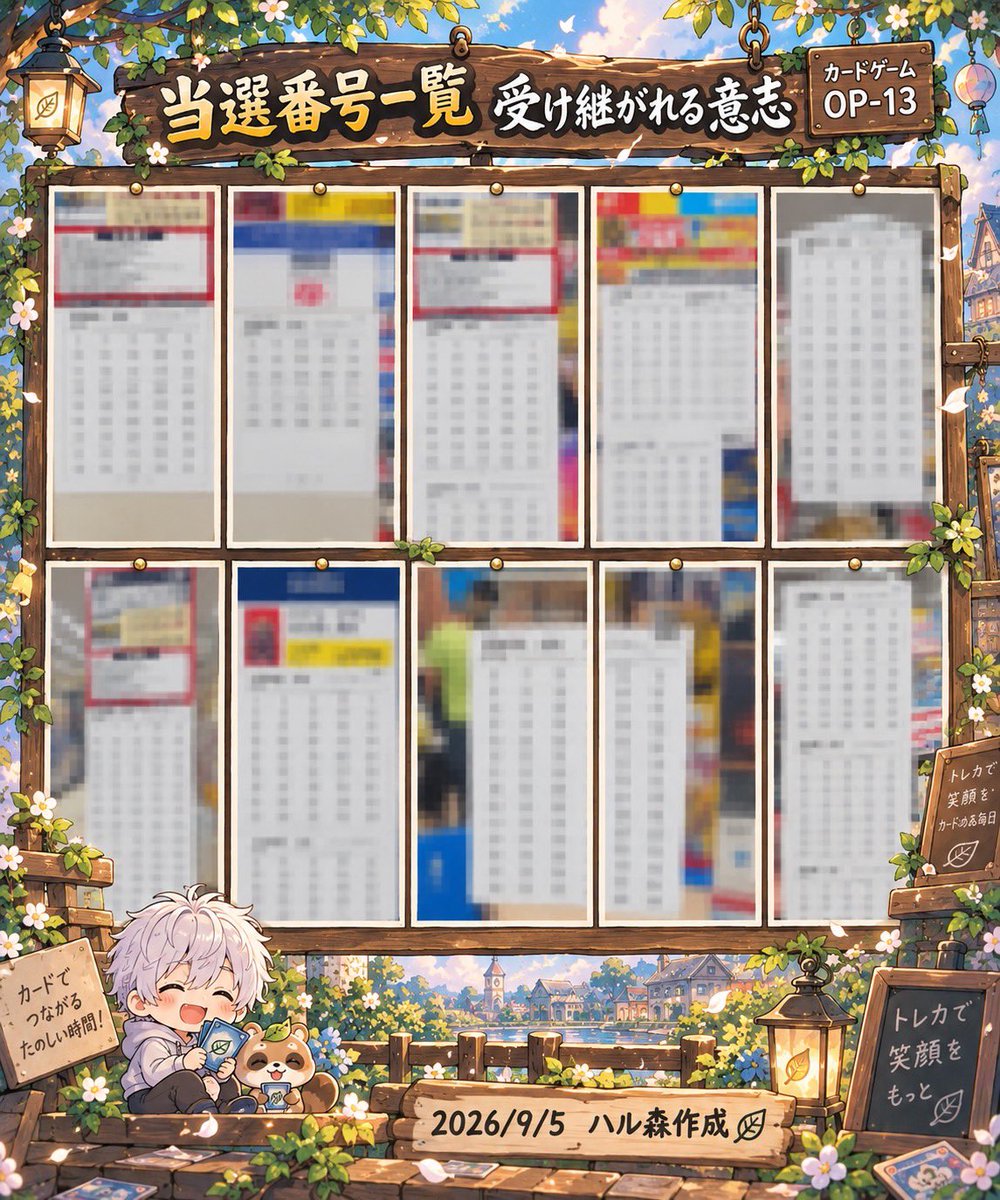 haru__tcg's tweet photo. 🌲 ハル森 当選番号まとめだなも！ 🌲

ジョーシン店舗抽選
🏴‍☠️ ワンピースカードゲーム
「受け継がれる意志【OP-13】」

ハル森のみんなのおかけで
関西の当選情報が集まった。
見やすいように画像にまとめたんだなも📋✨

画像に載せている20店舗分は、まだほんの一部。
自分の番号、あったかチェックしてみてほしいだなも👀

関西のトレカ情報なら
🌲 情報量
⚡ スピード
🤝 みんなの情報共有

誰にも負けない森を目指してるだなも🔥

1人じゃ集められない情報も、
みんなで出せば大きな武器になる🌳

情報くれたみんな、
いつも本当にありがとうだなも🙏✨

これからも関西のトレカ情報、
ガンガン集めていくぞ〜！🌲🔥

参加は固定からどうぞだなも〜🦝

#ハル森 #ワンピースカード #ワンピカード #受け継がれる意志 #OP13 #ジョーシン #トレカ情報