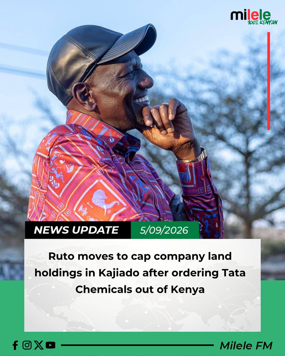 Milele_FM's tweet photo. Ruto moves to cap company land holdings in Kajiado after ordering Tata Chemicals out of Kenya.
Learn More: https://t.co/PcZKrivDPv
#milele100percentkenyan https://t.co/JAVHeqSDVw