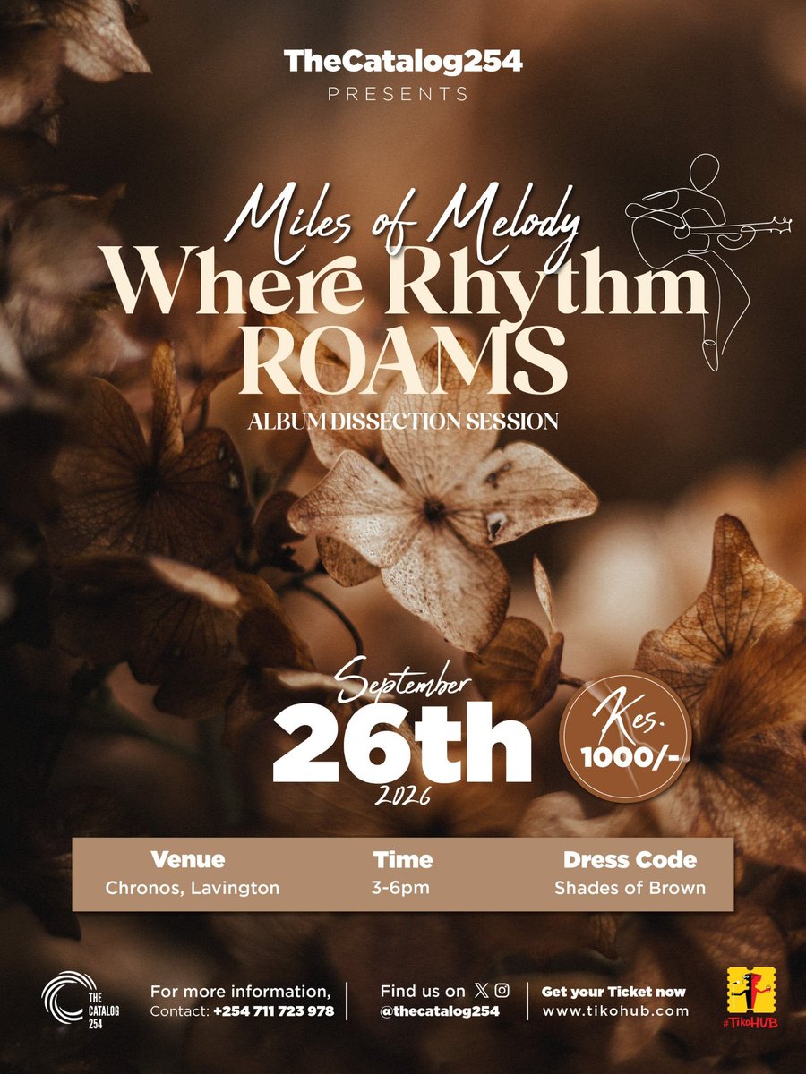 Sherehe_Plug's tweet photo. 🎧🔥 #Nairobi #MusicTalk

MILES OF MELODY.

Intimate music, stories &amp; community. The artist in the room

📅 26th Sept | 3–6PM
📍 Chronos, #Lavington
🎟️ KES 1,000 → https://t.co/PP6uEoAjyN
👗 Shades of Brown
👌 @thecatalog254
🤝 Curated by @_WanjiruWeru &amp; @beingnik9

#SherehePlug https://t.co/JcImSAYgvT