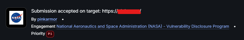 PinkArmor56394's tweet photo. Just bagged a P1 (Critical) on @NASA! 🚀🪐

Stoked to receive an official Letter of Recognition (LOR) for this finding via @Bugcrowd. Securing a legendary target like NASA is a massive milestone in my bug bounty journey. Huge props to their security team for the rapid fix! 🛡️💻 https://t.co/ibfFMEGG8R