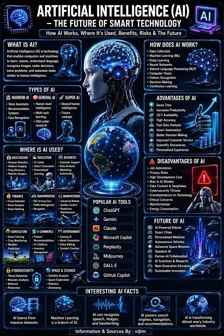 Aitecht1h7's tweet photo. 🚨 AI is changing almost every industry — but how much do you actually know about it?

This visual breaks down how AI works, where it’s used, its biggest benefits &amp; risks, and what the future could look like. 🤖🌎

Worth saving. 🔖 https://t.co/NvWpMM9VWN