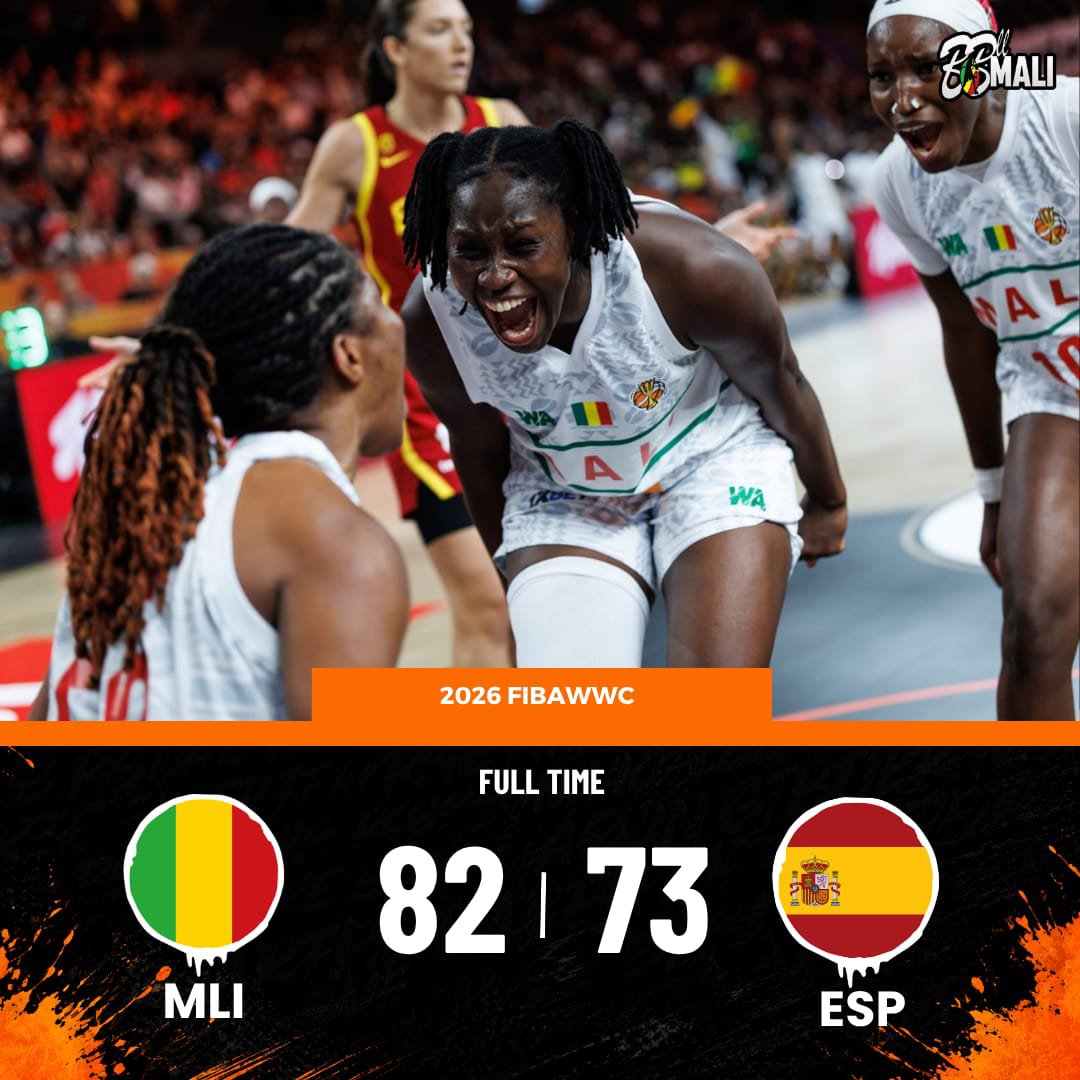 bballmali's tweet photo. 🚨EXPLOIT RETENTISSANT DU MALI FACE À L'ESPAGNE 🇲🇱😱

Le Mali a signé une performance exceptionnelle pour son deuxième match de la Coupe du Monde FIBA féminine 2026. Les Aigles ont brillamment dominé l’Espagne, vice-championne d’Europe, sur le score de 82 à 73. https://t.co/LgridRnpjd