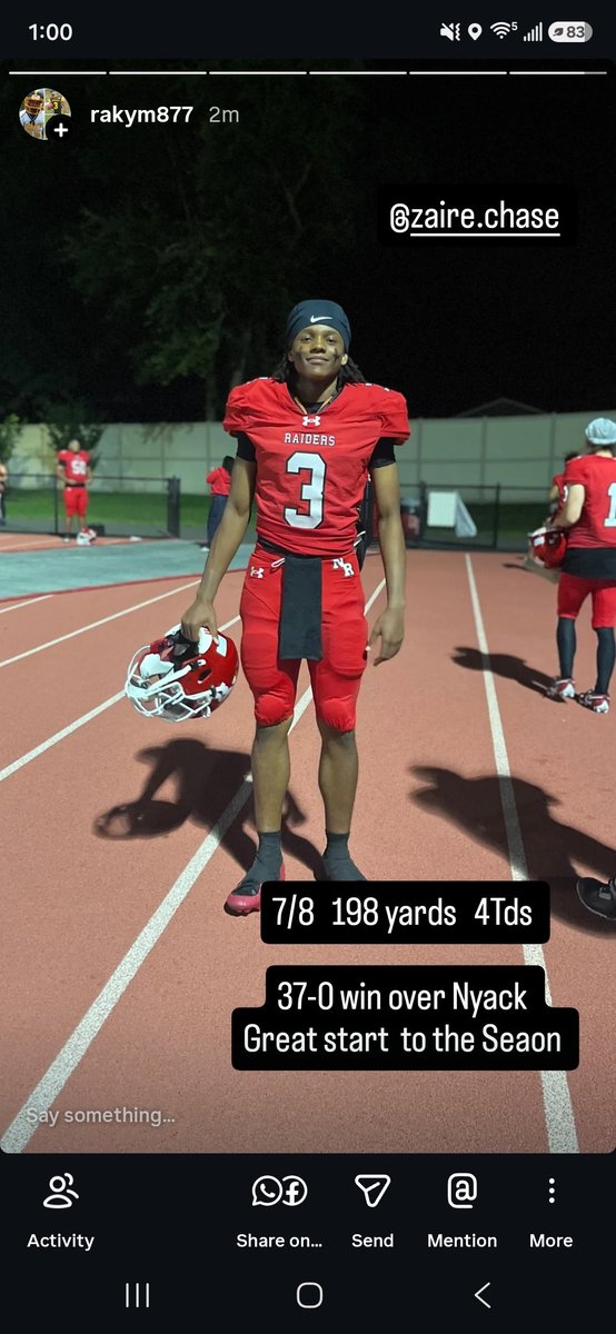 Rakym55's tweet photo. Good start 
@KDJmedia1 @NRockathletics @zaire_chase @PaceUFootball https://t.co/kGGIs4BiRp