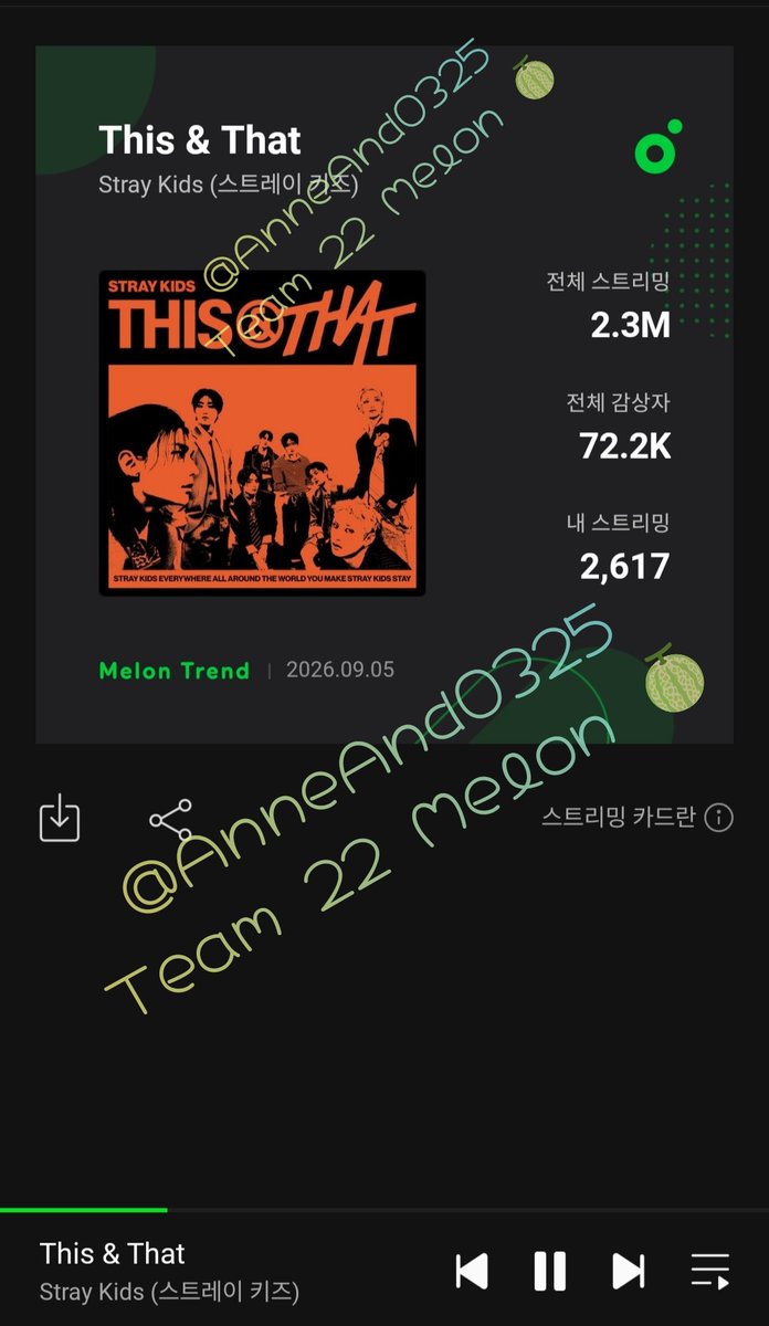 AnneAnd0325's tweet photo. @Stray_Kids @DistritoK_0325 Finalizamos streaming en Melon 🍈 
Gracias por todo a l@s que hicieron posible un CB exitoso para los kids. Seguimos más fuertes por los kids 😍🍈❤️

ThisNThat_KStream
#This_And_That 
#THIS도_THAT도_스키즈
@Stray_Kids
@DistritoK_0325 https://t.co/UswB9oShP2