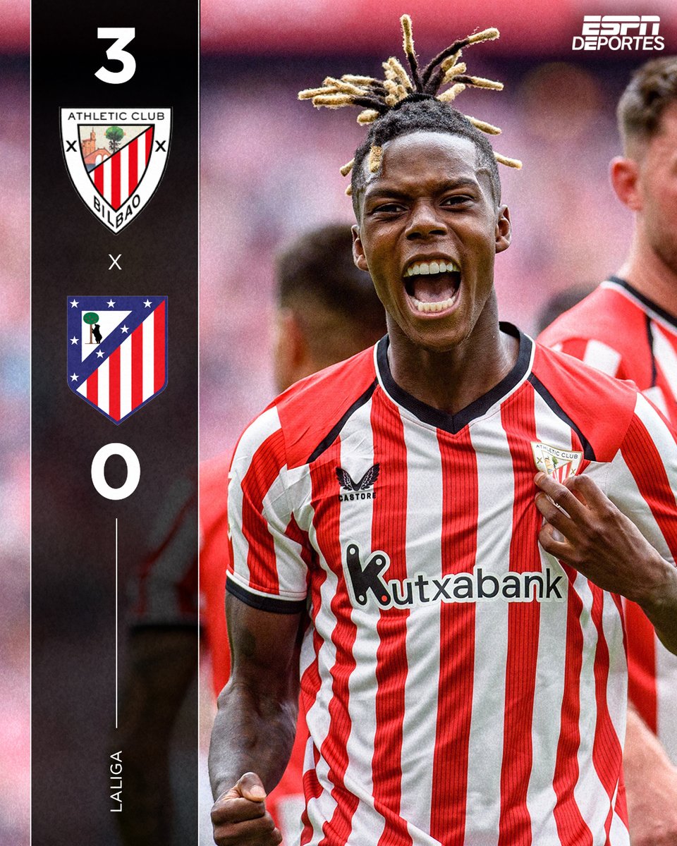 ESPNDeportes's tweet photo. El Athletic goleó al Atletico de Madrid y se lleva los tres puntos ante el equipo del "Cholo" Simeone 3️⃣⚽️. https://t.co/avjJpXGTOc