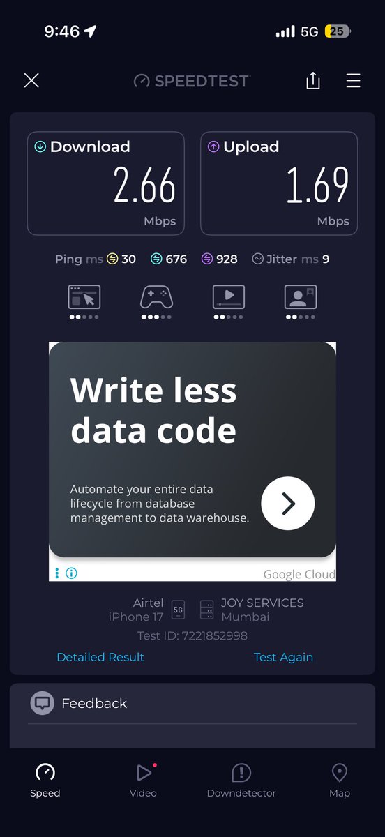 amish_b's tweet photo. @airtelindia despite the network bars showing full strength my 5g internet speed is 2.66 mbps. Also despite network my calls are getting no dropped . And this is happening to all the 4 connections at my home. What is to be done ?? https://t.co/B1KSqjqHew