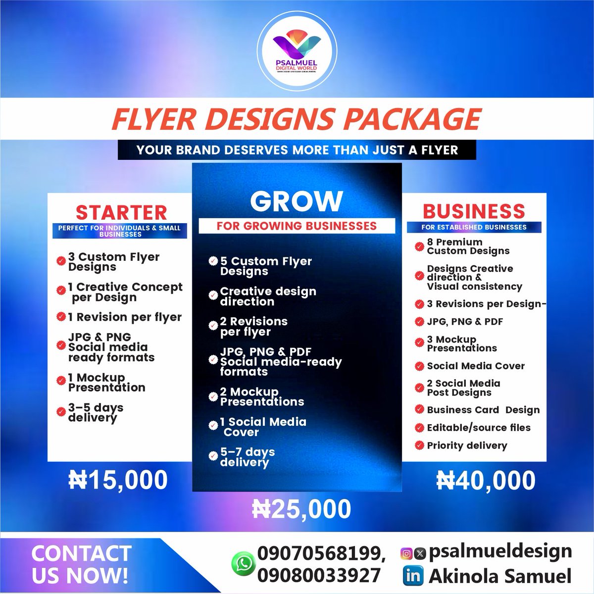 PsalmuelDesign's tweet photo. Is your brand  communicating the value of your business?👀

New Flyer Design &amp; Branding Packages, built to help businesses and personal brands look professional &amp; Unforgettable 
📩 Find your plan. Let’s build your brand.
https://t.co/aZd1a8TCWZ
https://t.co/CLBdn3FPdW https://t.co/7rPETA7WY1