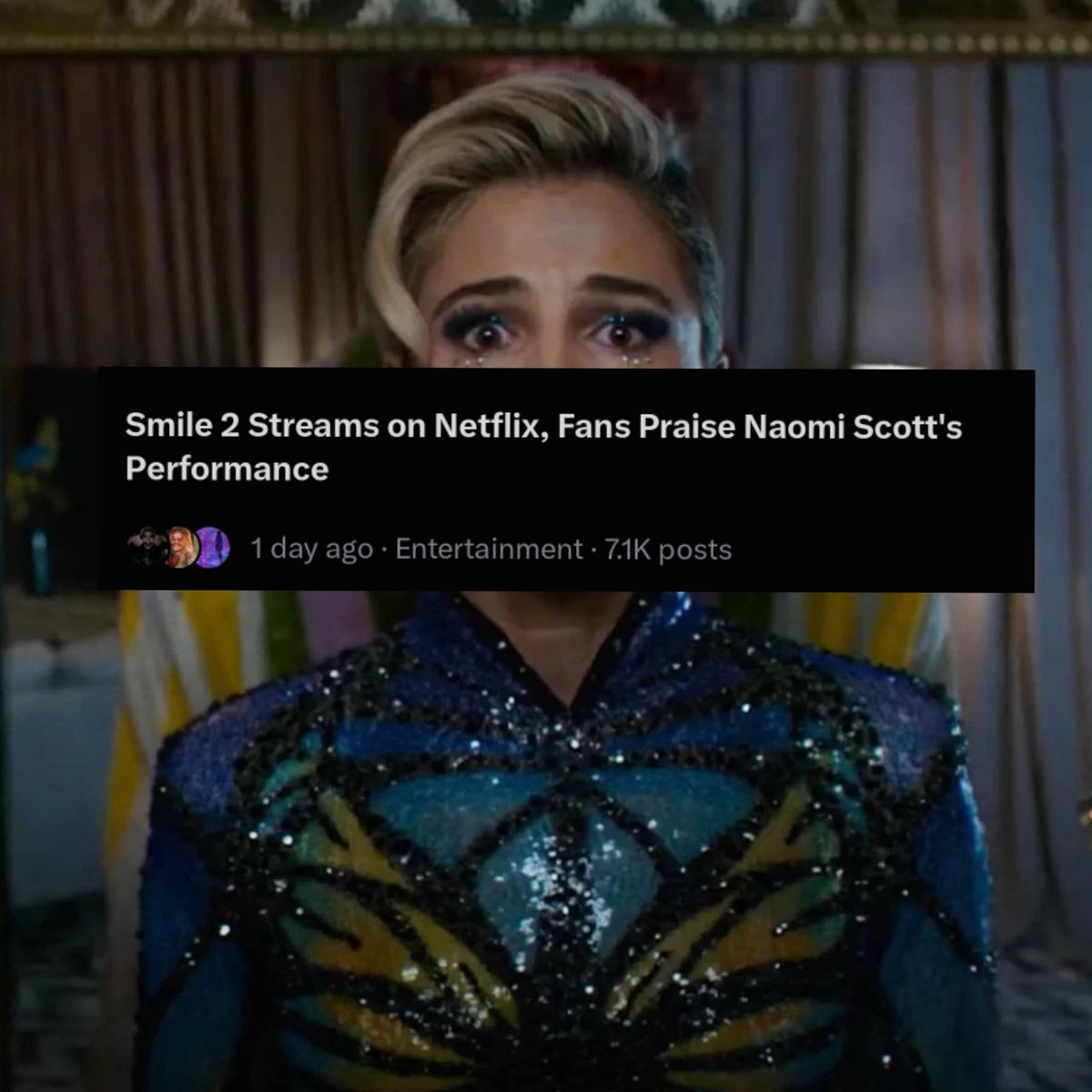 naomiscottchart's tweet photo. Naomi Scott is trending on Twitter/X’s Entertainment chart following the official release of Smile 2 on Netflix https://t.co/wbygIK1khv