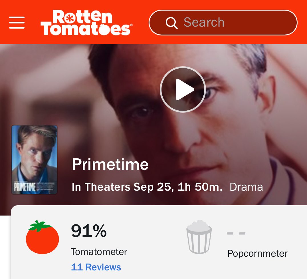 FilmUpdates's tweet photo. Lance Oppenheim’s ‘PRIMETIME’ debuts at 91% on Rotten Tomatoes. https://t.co/jDLB2X8zVb
