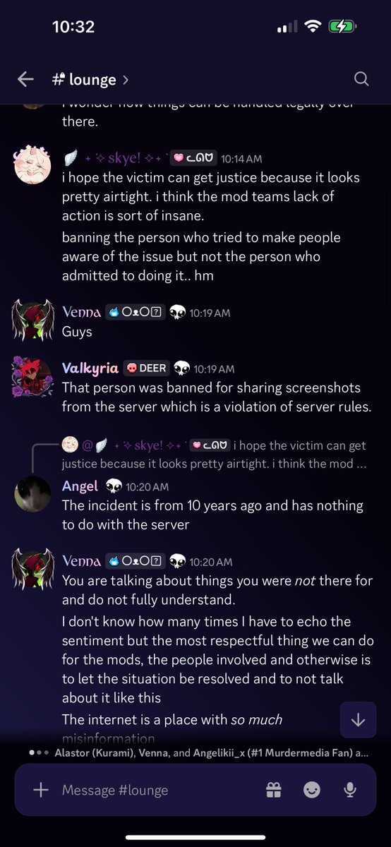 burninglight654's tweet photo. If you're a member of the discord server Hazpin Hotel, don't let the mods get away with their actions of allowing a predator in their servers. Two mods, Valkria and Angel made these statements in Hellaverse Merch World. A server that allows minors. A messy🧵 https://t.co/031CLopRpk