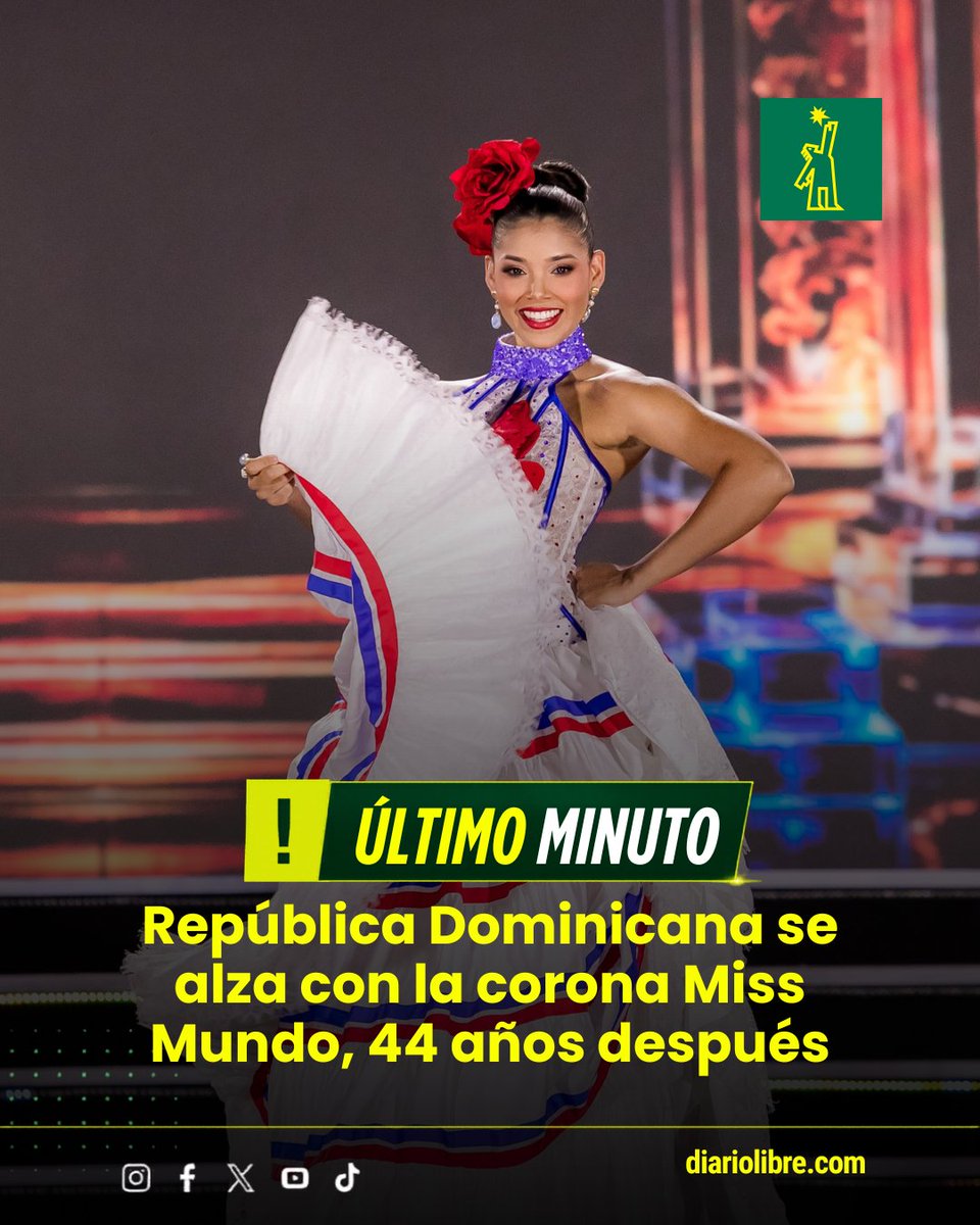 DiarioLibre's tweet photo. 🔴|#ÚltimoMinutoDL| La República Dominicana se alza con la corona Miss Mundo, 44 años después. https://t.co/5RduMgrfht